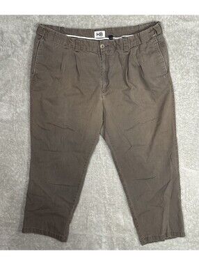 Harbor Bay Mens Khaki Pants Sz BIG 46 X30 Brown Flat Front Waist Relaxer